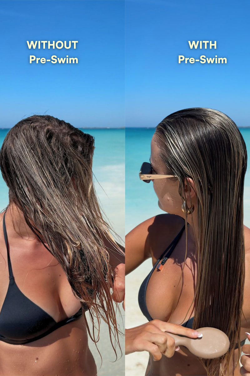 Before and after comparison of hair without and with Coastal GRL Pre-Swim