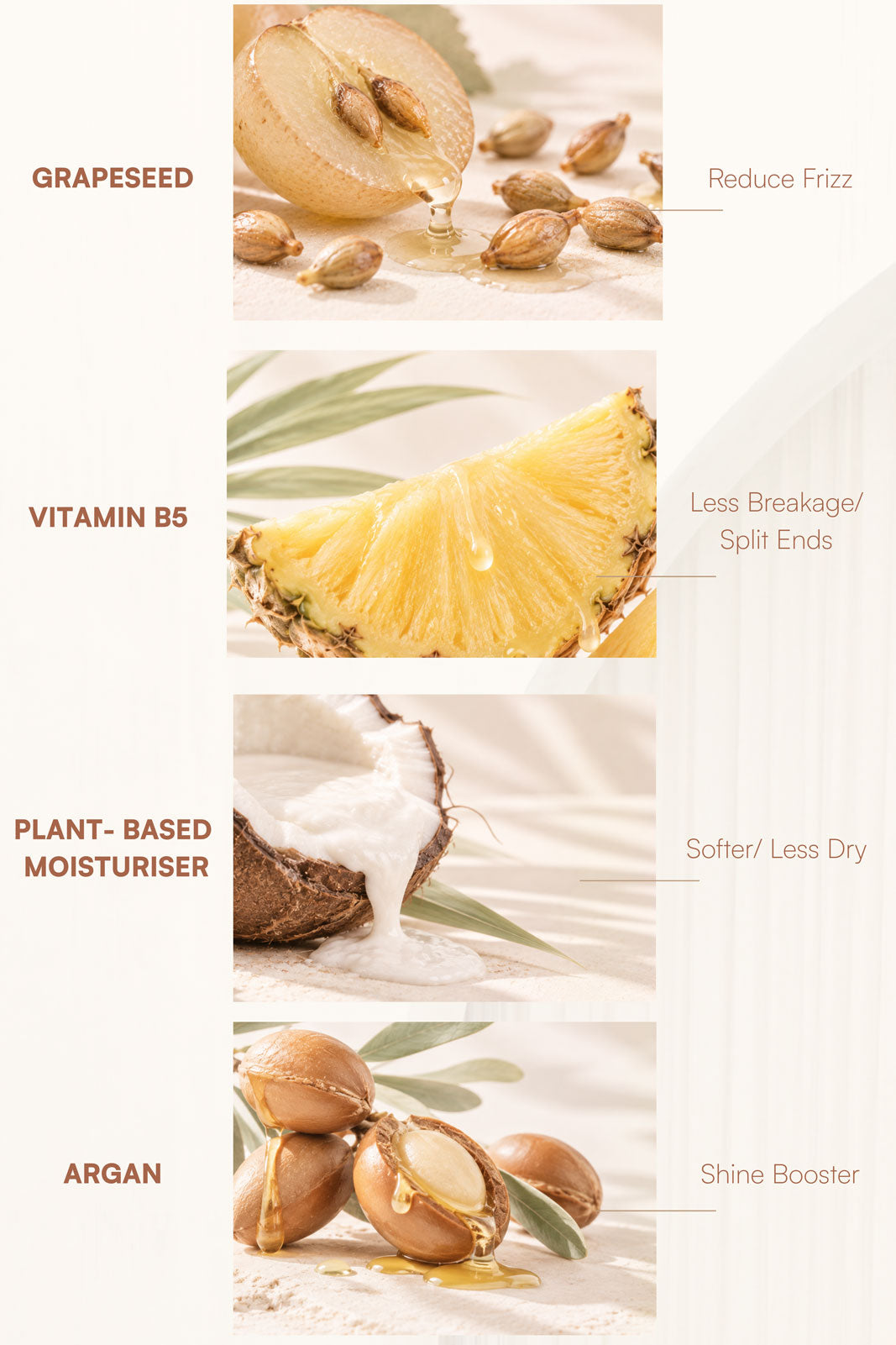 Coastal GRL Pre-Swim ingredients including grapeseed, vitamin B5 and argan with their benefits
