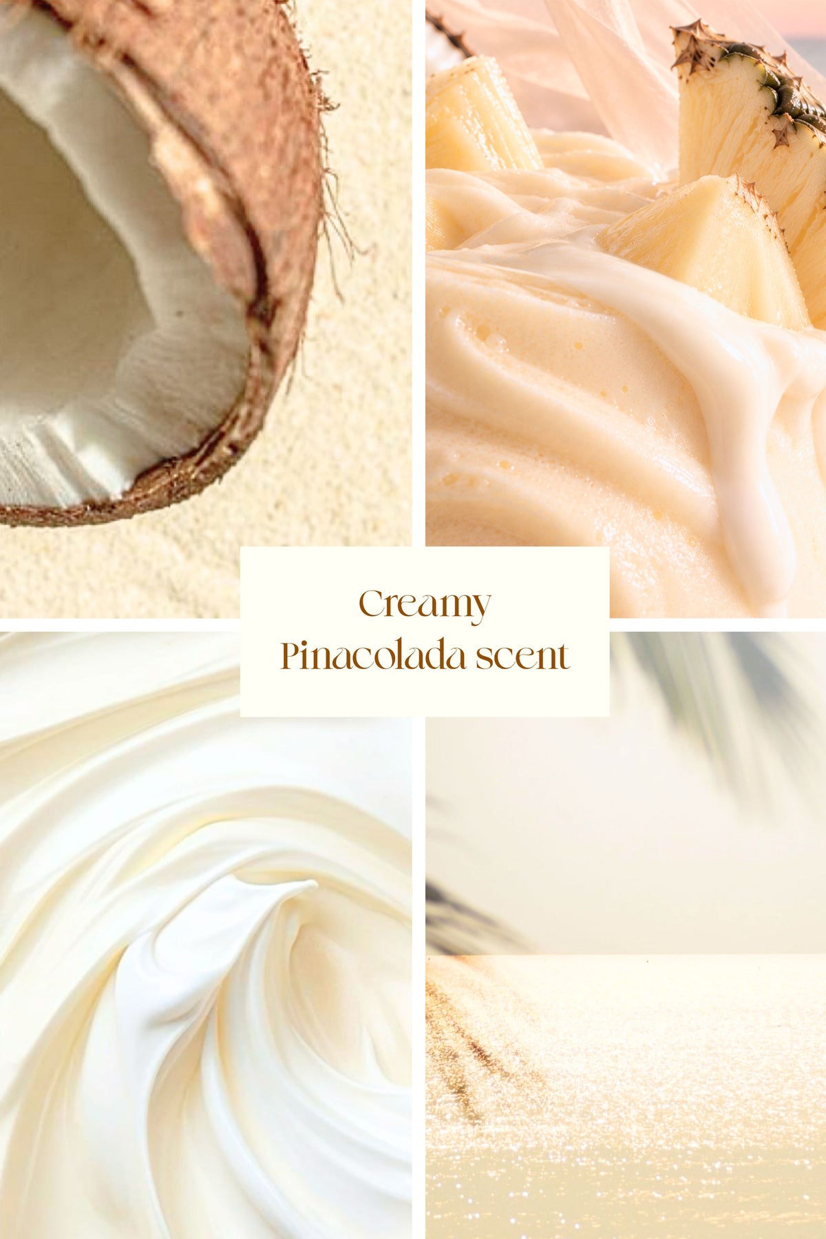 Coconut and pineapple collage showing the creamy pina colada scent of Coastal GRL Pre-Swim